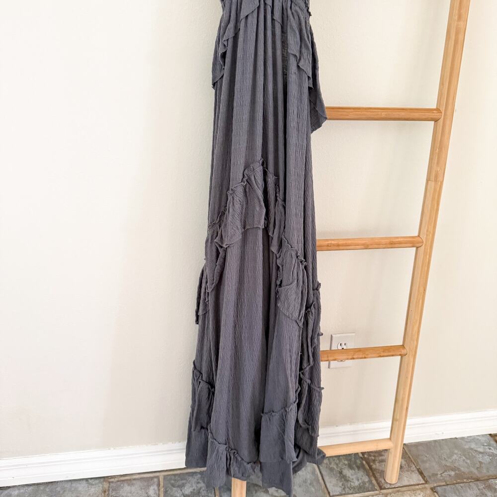 Free People Beach Santa Luz Ruffle Maxi Dress Gray Boho Open Back XS - Picture 5 of 11